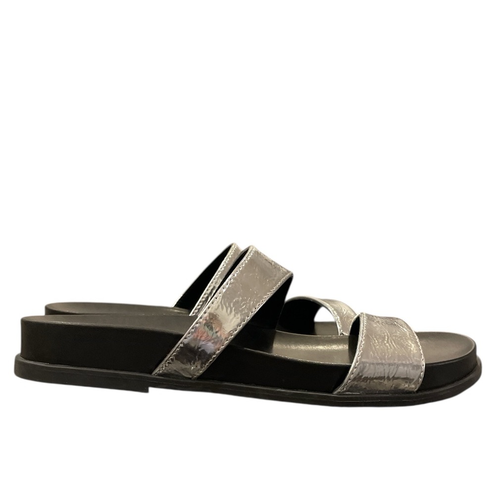 Calvin Klein Silver and Black Double Strap Slide Sandals - Picture 8 of 10
